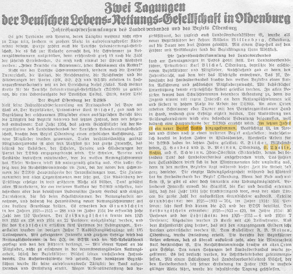 Gründung Bezirk Vechta im Jahr 1934 - Nachrichten für Stadt und Land 01.04.1935